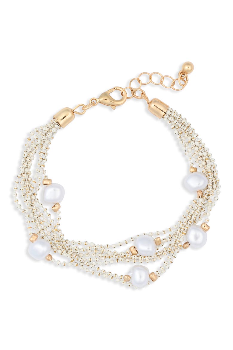 Faux Pearl Multirow Ball Chain Bracelet, Main, color, WHITE- GOLD