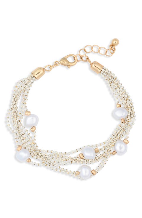 Faux Pearl Multirow Ball Chain Bracelet