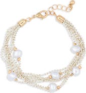 NORDSTROM RACK Faux Pearl Multirow Ball Chain Bracelet