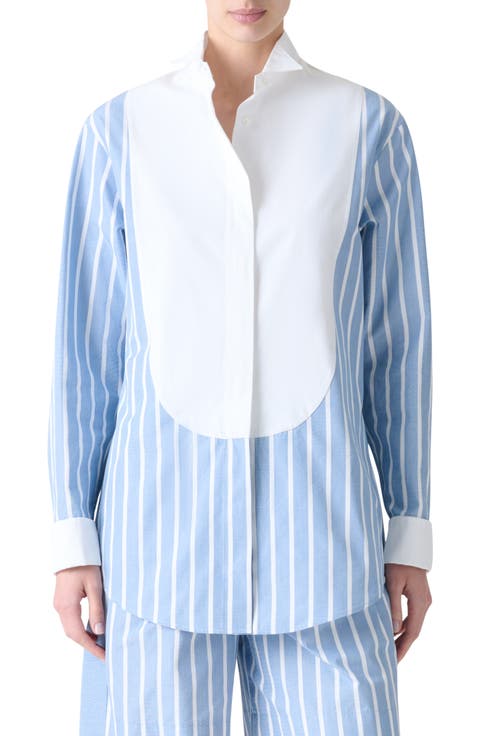 Stripe Plastron Button-Up Shirt