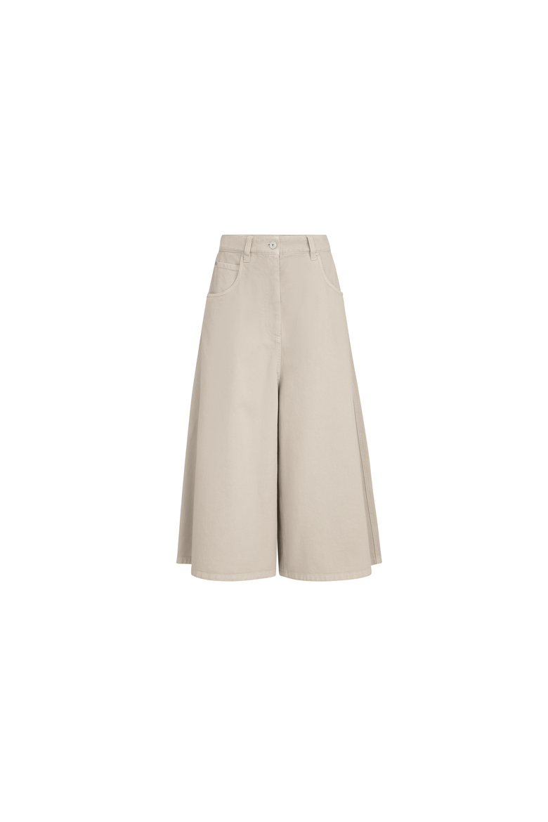 Dyed denim wide cropped trousers with monili, Alternate, color, Sand