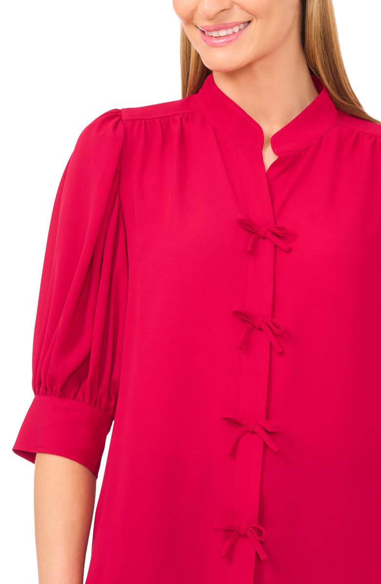 CeCe Bow Detail Button Front Top, Alternate, color, Rose Cerise