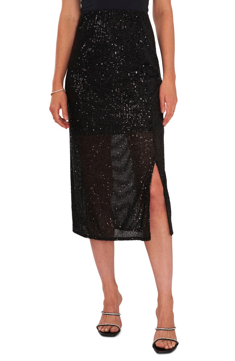 Vince Camuto Sequin Slit Hem Midi Skirt, Main, color,