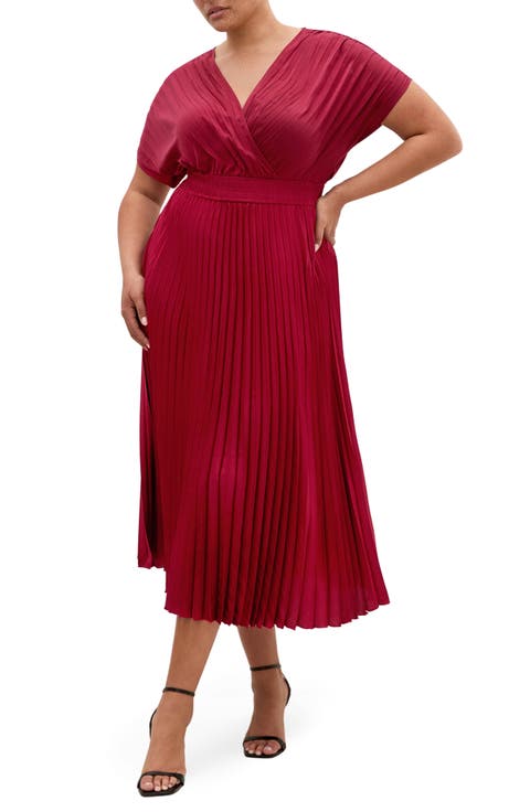 Elia Faux Wrap Pleated Dress