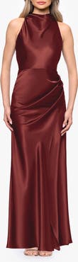 Betsy & Adam Ruched Sleeveless Satin Charmeuse Gown