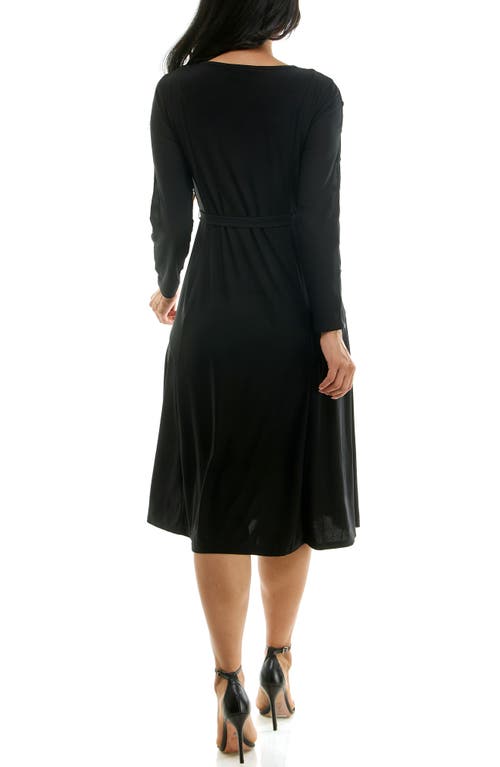 Nina Leonard Sylvia Rhinestone Long Sleeve Dress In Black