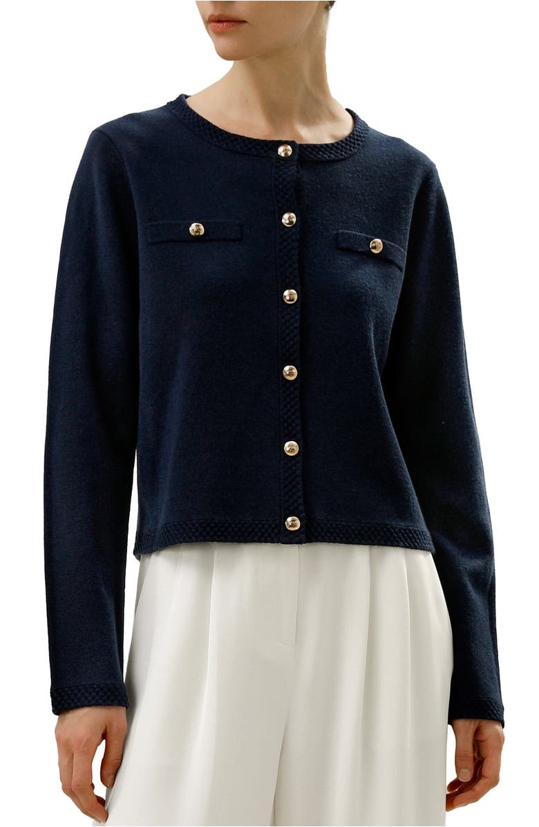 Lilysilk Wool Button-Front Sweater Lady Jacket, Main, color, Navy Blue