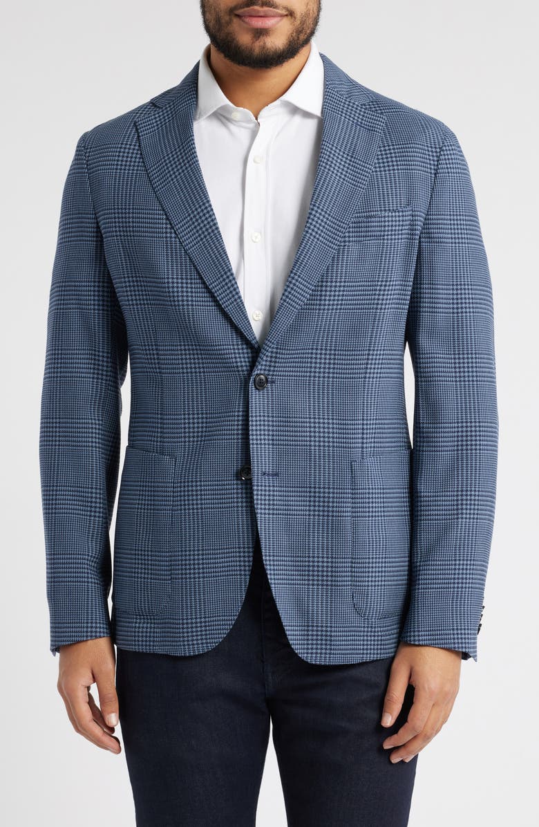 BOSS Hanry Slim Fit Blue Glen Check Stretch Wool Sport Coat, Main, color, Medium Blue