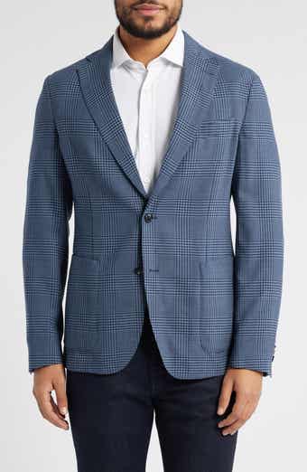 BOSS Hanry Slim Fit Blue Glen Check Stretch Wool Sport Coat