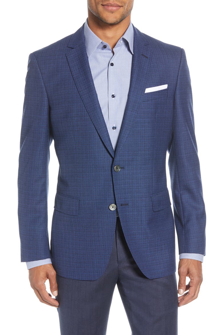 Hutsons Trim Fit Check Wool Sport Coat, Main, color, BLUE