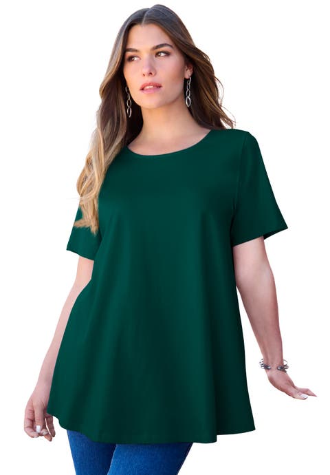 Plus Size Ultimate Cotton Crewneck Short Sleeve Swing Tee (Plus)