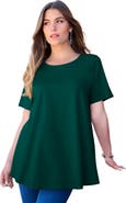 Roaman's Plus Size Ultimate Cotton Crewneck Short Sleeve Swing Tee