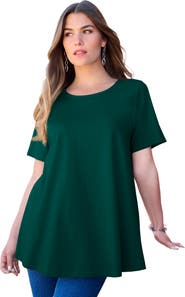Roaman's Plus Size Ultimate Cotton Crewneck Short Sleeve Swing Tee