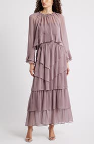 Chelsea28 Tiered Ruffle Chiffon Cape Dress