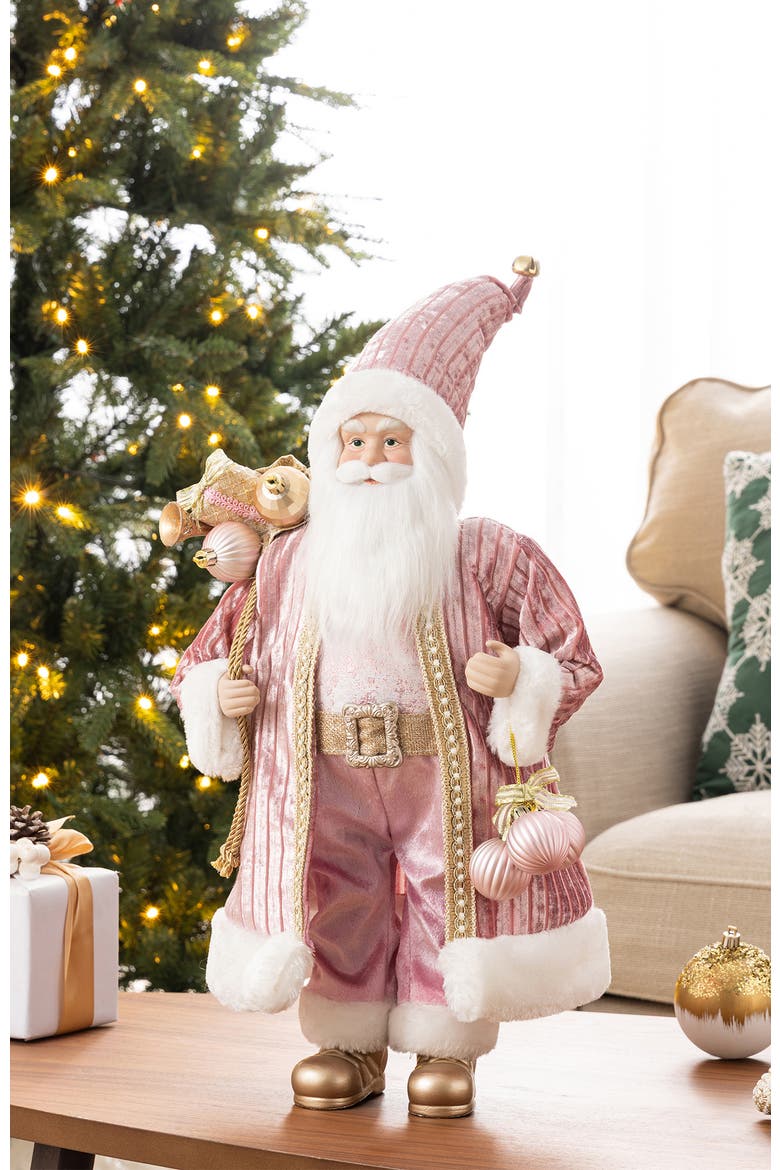 18"H Faux Fur Christmas Deluxe Santa Figurine, Alternate, color, Pink