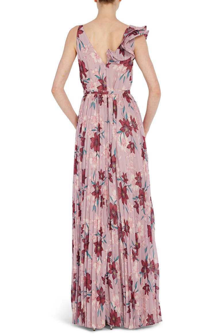 Ruffle Shoulder Floral Chiffon Gown, Alternate, color, LILAC MULTI