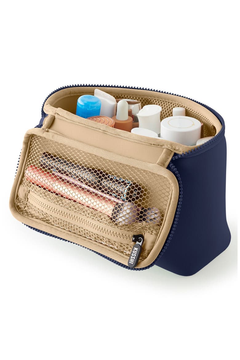 Small Neoprene Train Case, Alternate, color, NAVY/ KHAKI