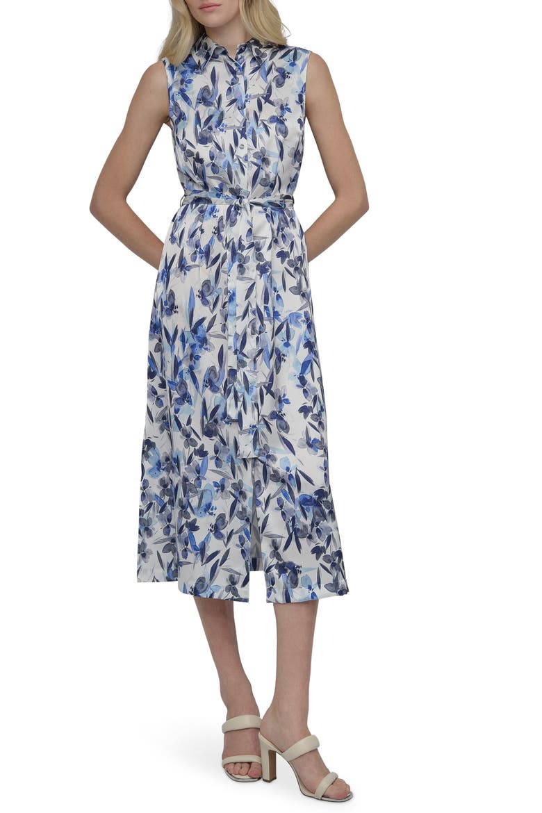 Floral Sleeveless Shirtdress, Main, color, CREAM/ IRIS