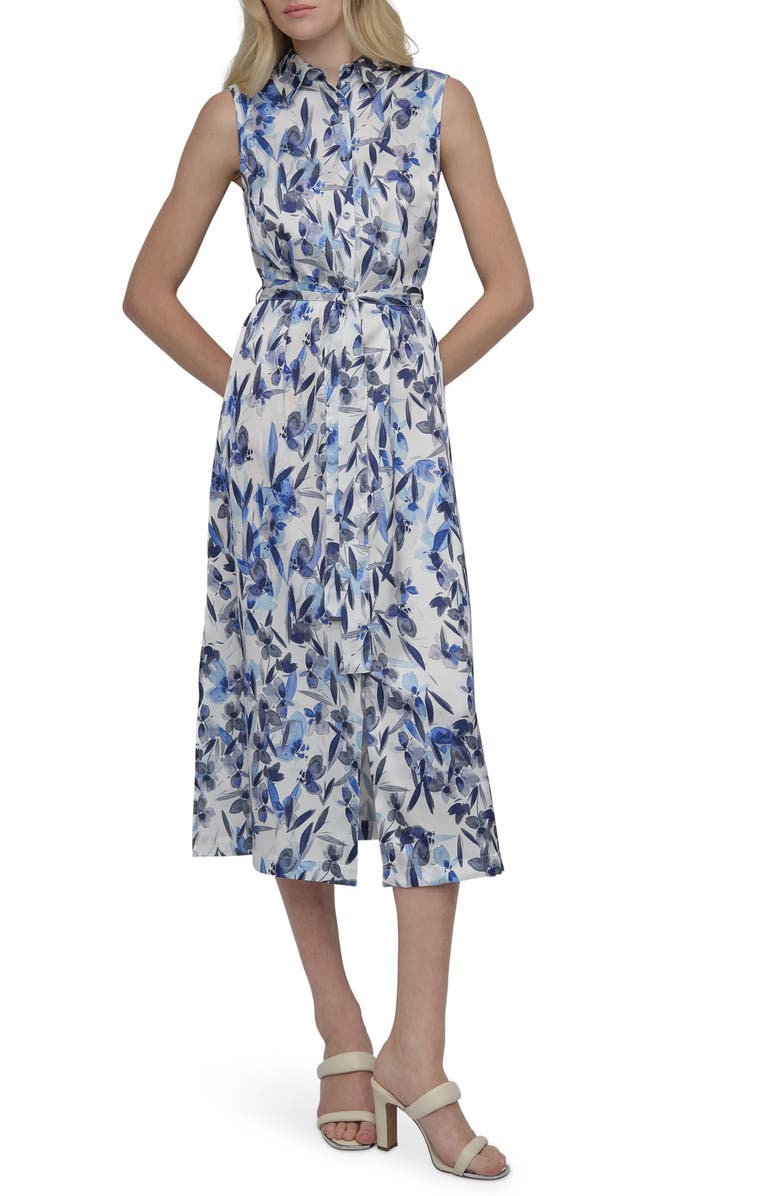 DKNY Floral Sleeveless Shirtdress, Main, color,