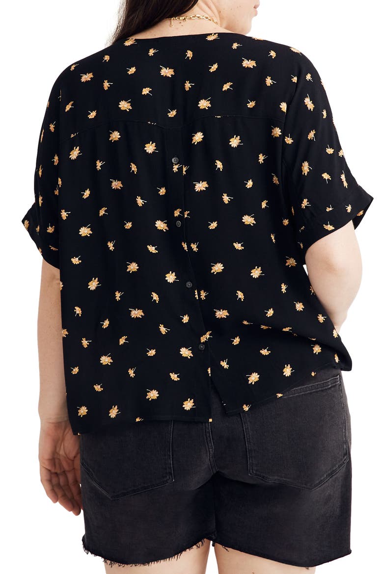 French Daisies Drapey V-Neck Button Back Top, Alternate, color, MARGUERITE DAISY - TRUE BLACK