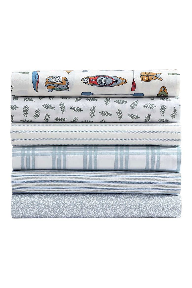 Kayak Adventure Cotton Sheet Set, Alternate, color, WHITE/ RED/ BLUE