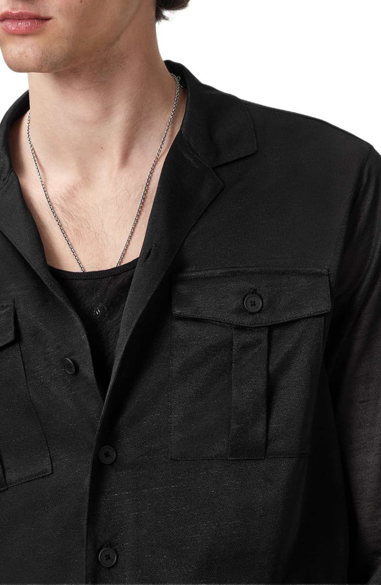 John Varvatos Sintra Summer Military Button-Up Shirt, Alternate, color, Black