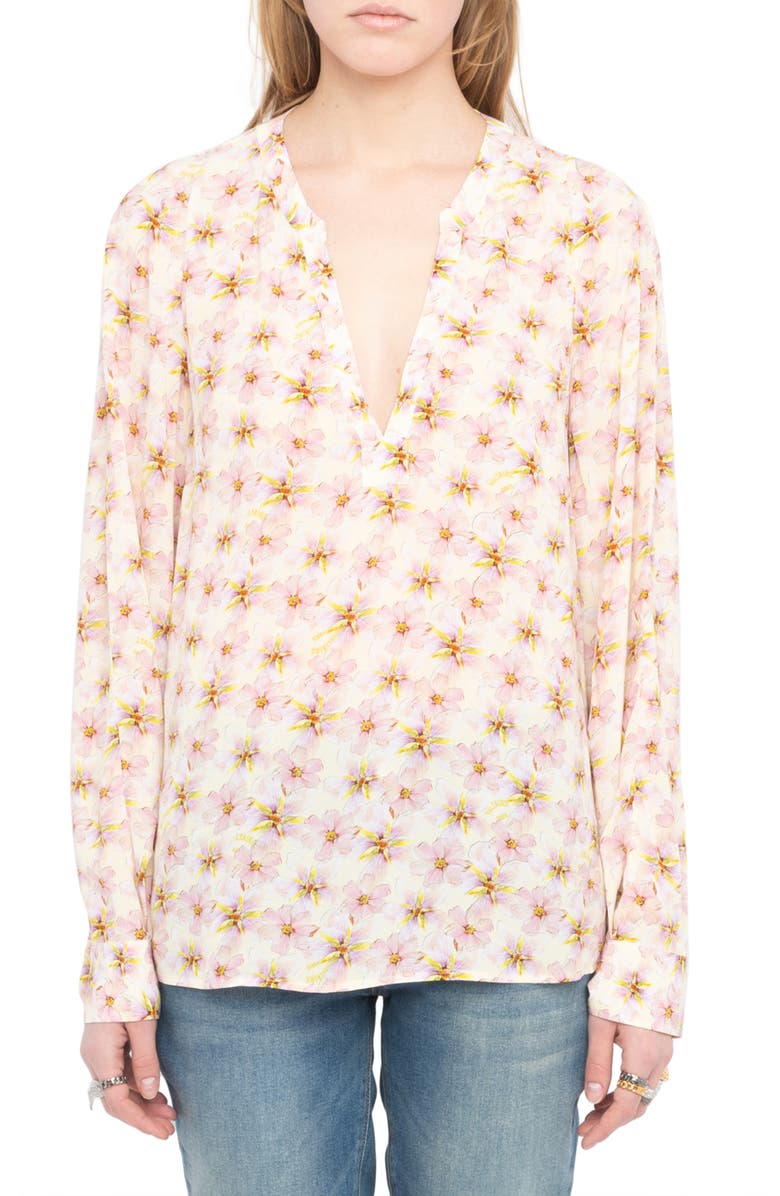 Zadig & Voltaire Torny Mirror Flowers Popover Top, Main, color, Pear