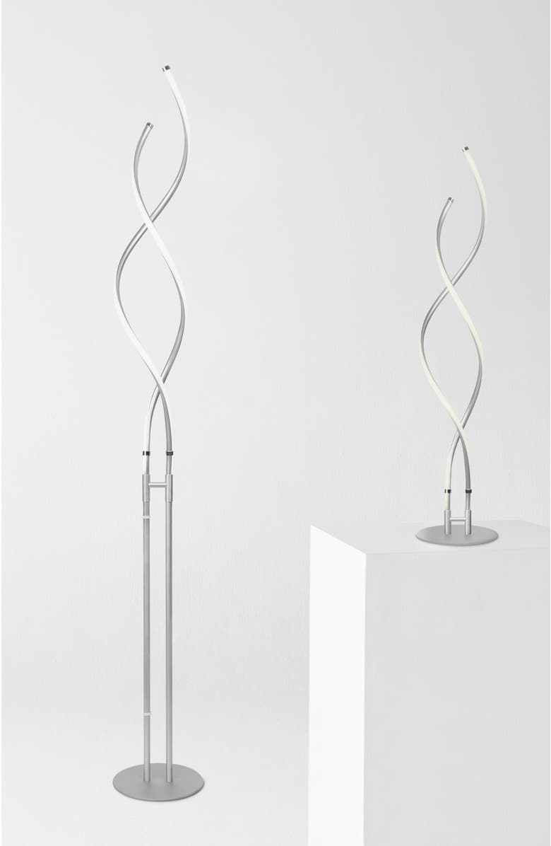 Brightech Embrace 60" LED Industrial 2-in-1 Table and Floor Lamp with Built-In Light Dimmer, Adjustable Height, Main, color, Polished Silver