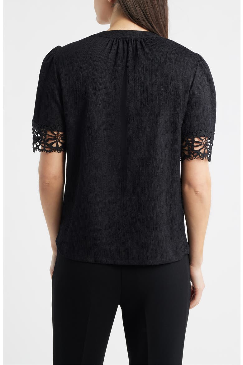 Lace Trim Crinkle Top, Alternate, color, ANNE BLACK