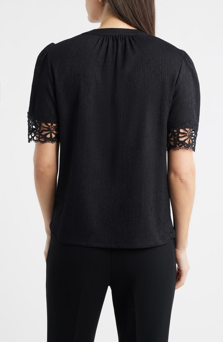 Anne Klein Lace Trim Crinkle Top, Alternate, color, Anne Black