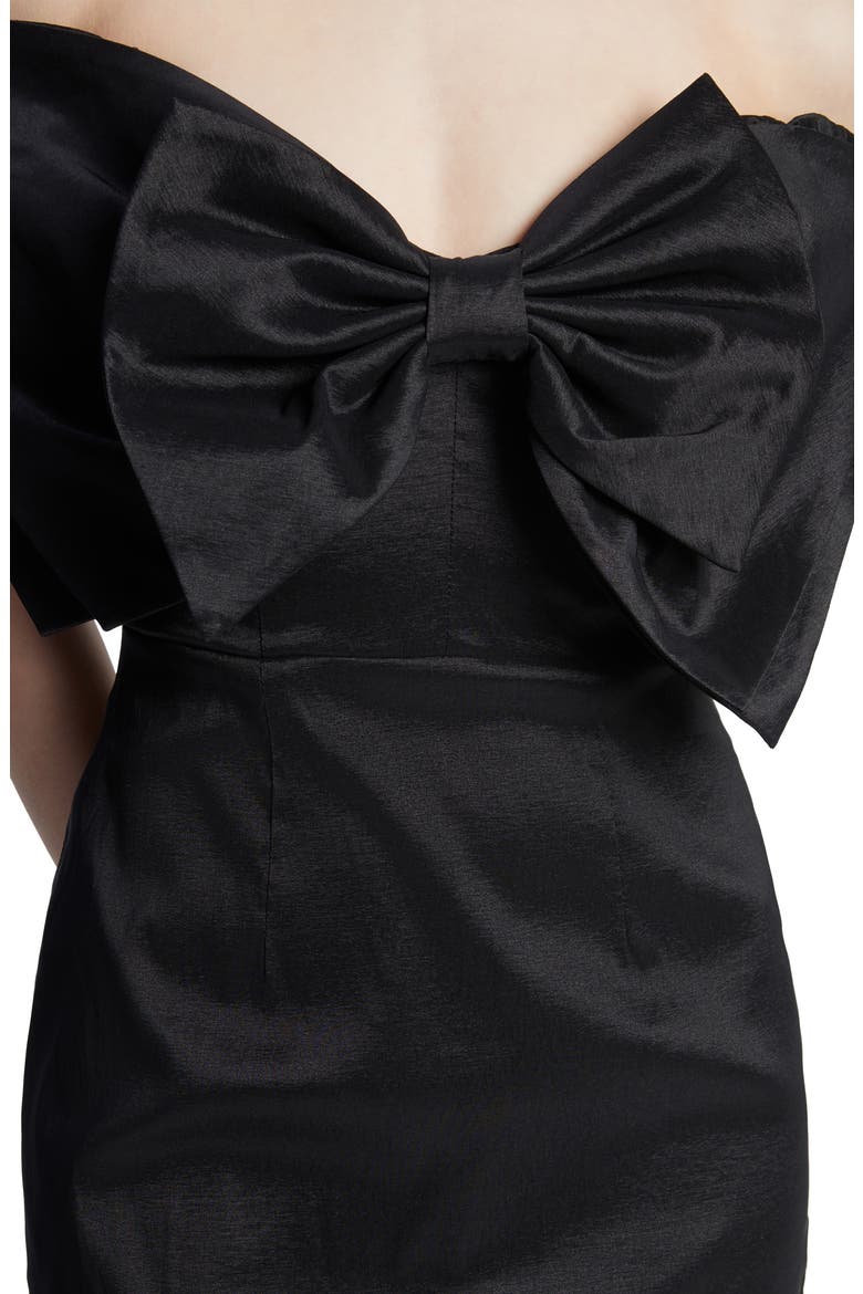 Bow Off the Shoulder Minidress, Alternate, color, BLACK