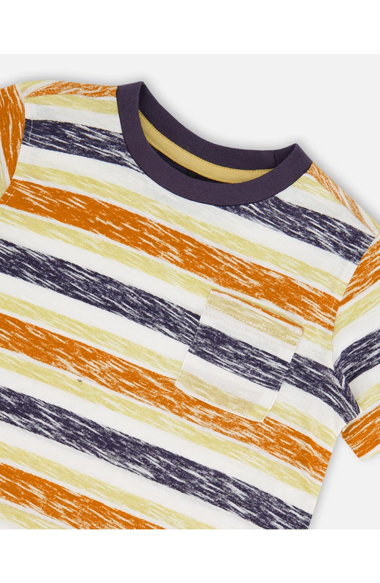 Deux par Deux Little Boy's Printed Organic Cotton Tee Navy Striped, Orange, And Lime Green, Alternate, color, 