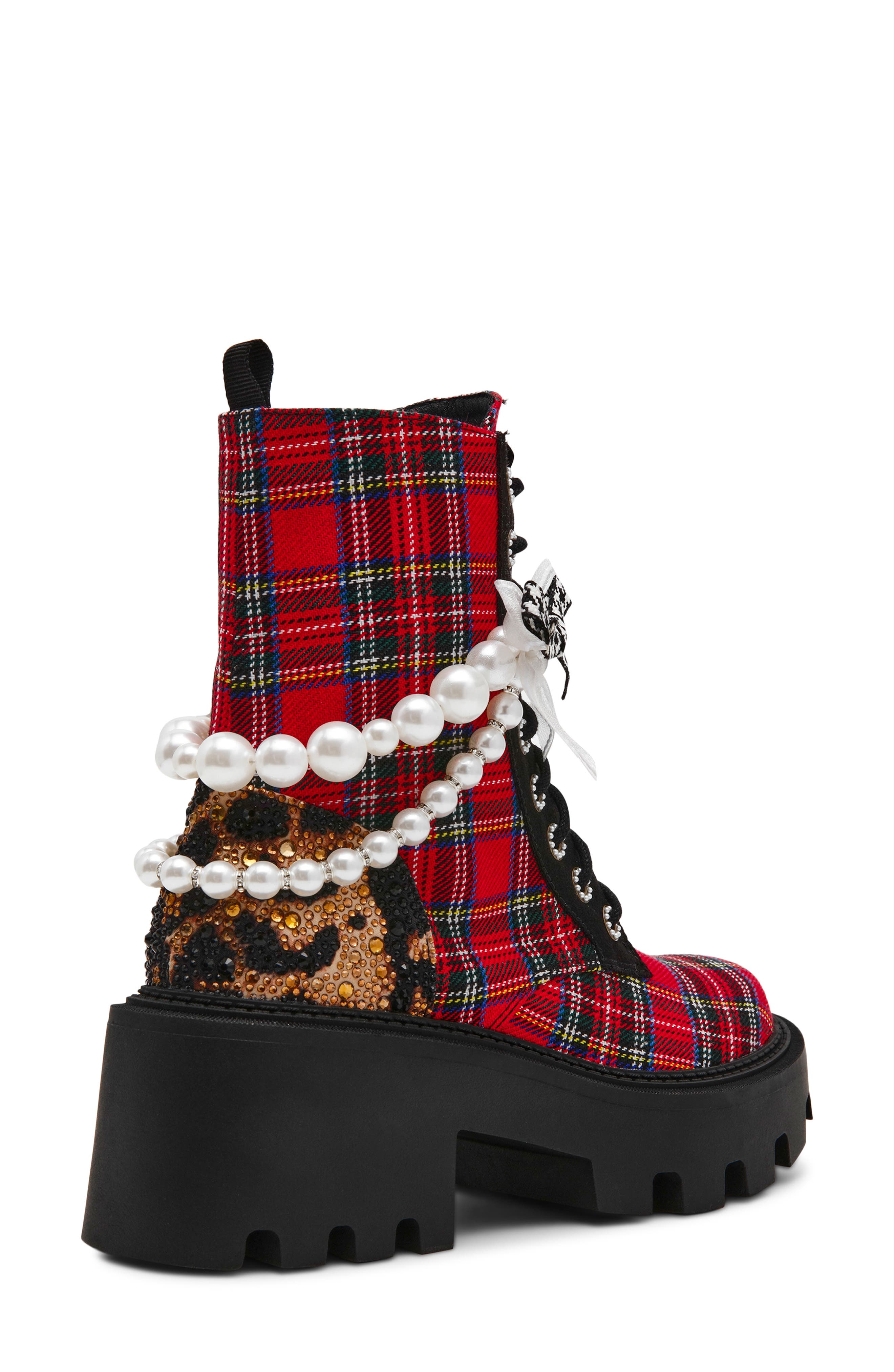 Betsey Johnson Hariett Combat Boot, Alternate, color, Red Plaid
