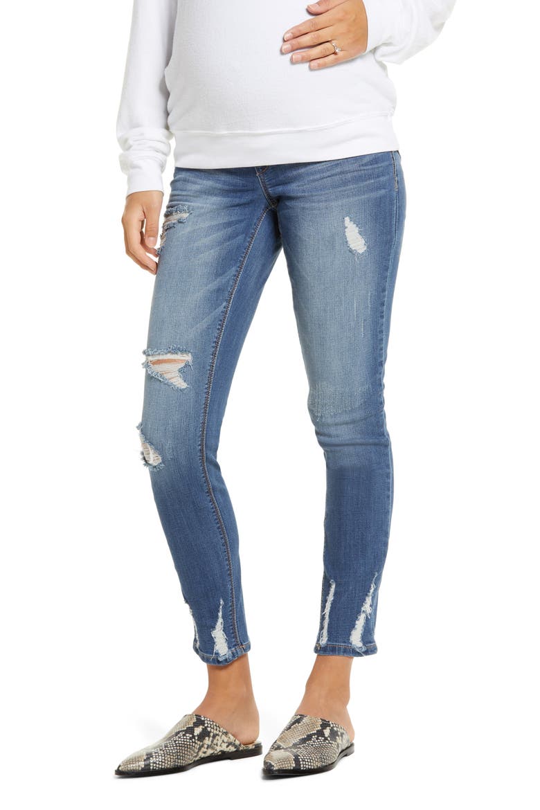 Maternity Chewed Hem Skinny Jeans, Main, color, LUCA