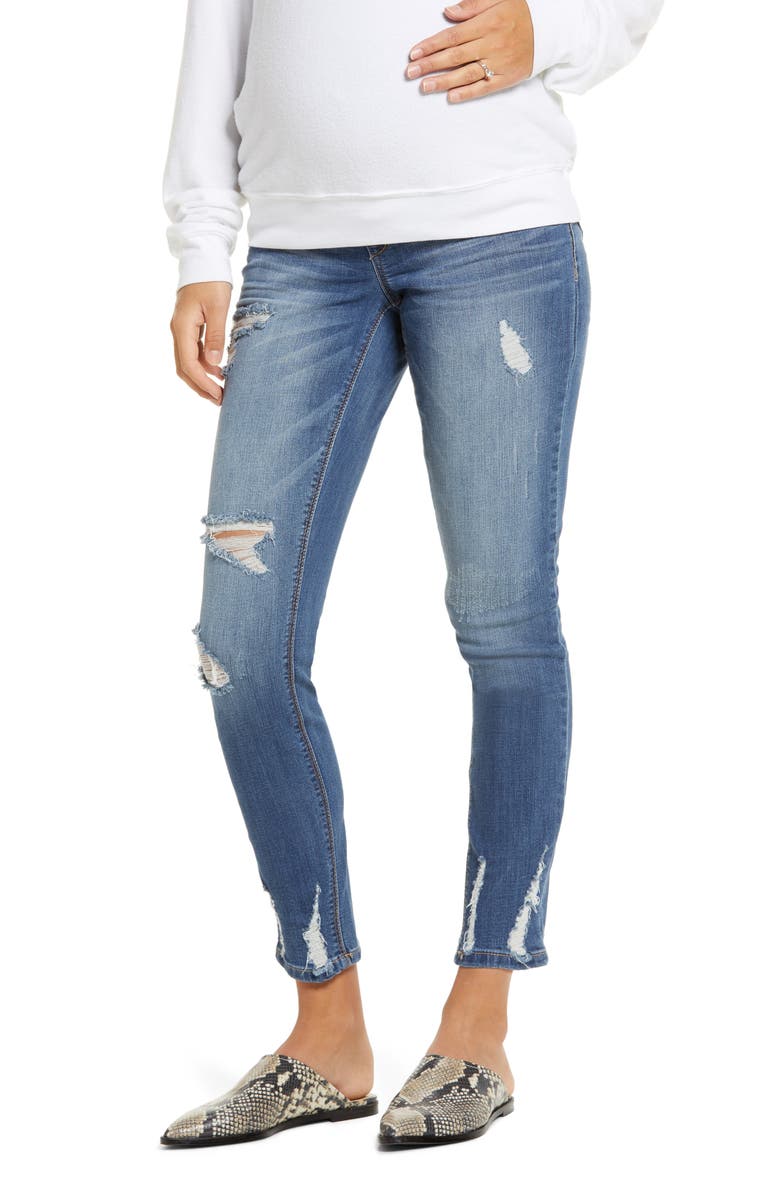 1822 Denim Maternity Chewed Hem Skinny Jeans, Main, color,