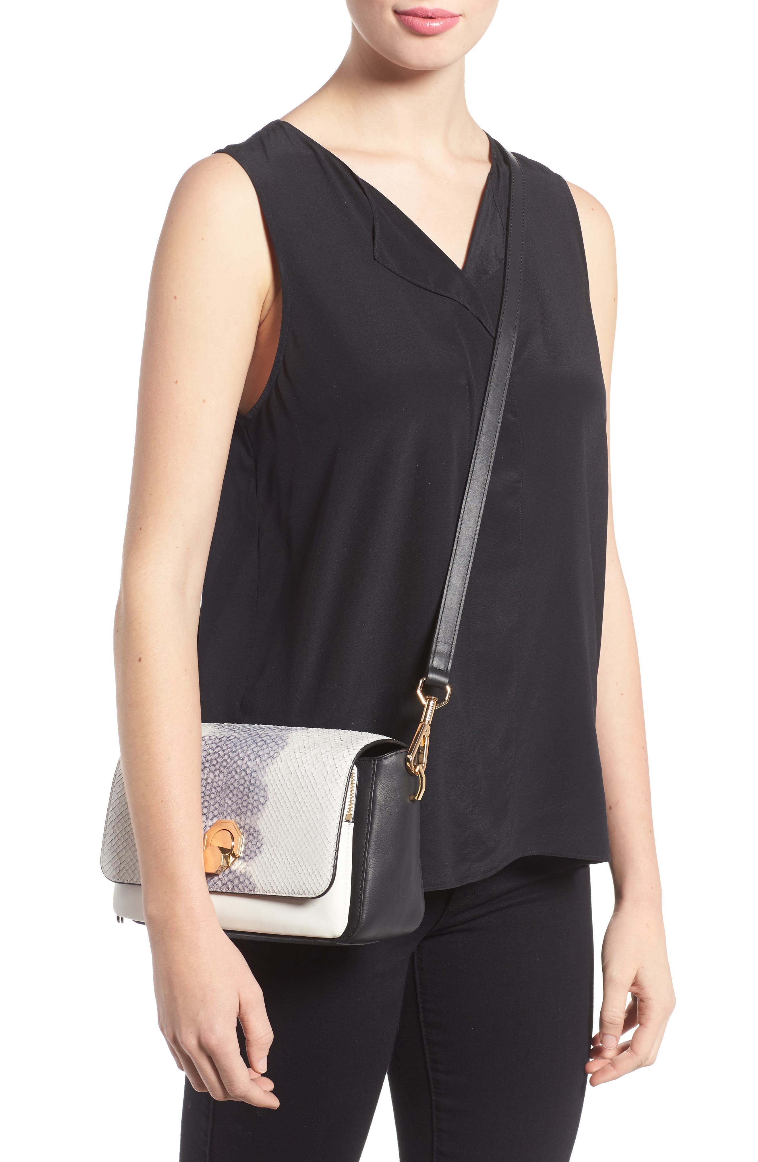 'Small Alis' Leather Crossbody Bag, Alternate, color, BLACK/ WHITE
