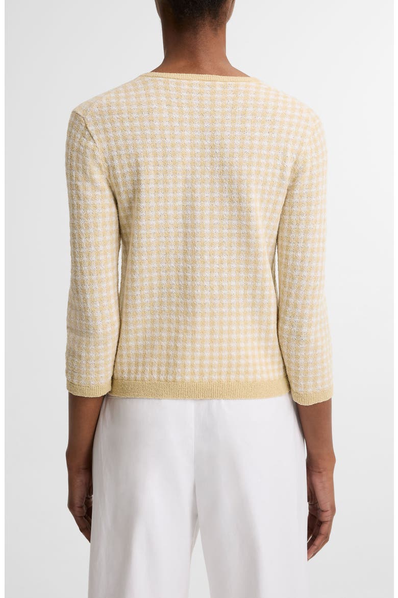 Gingham Check Wool & Cotton Blend Cardigan, Alternate, color, OFF WHITE/ MAIZ