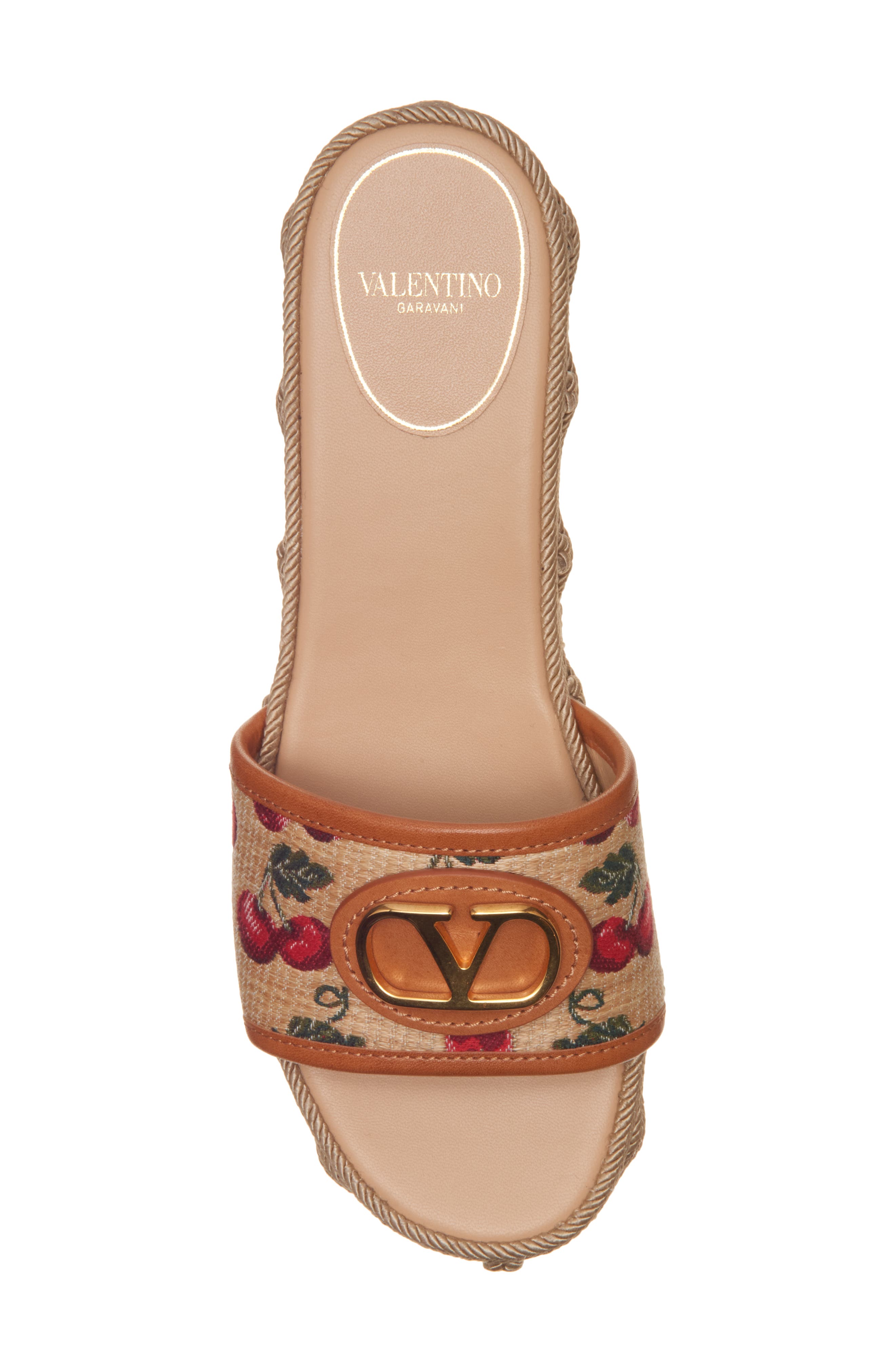 Valentino Garavani VLOGO Cherries Flatform Slide Sandal, Alternate, color, Naturale/ Rosso