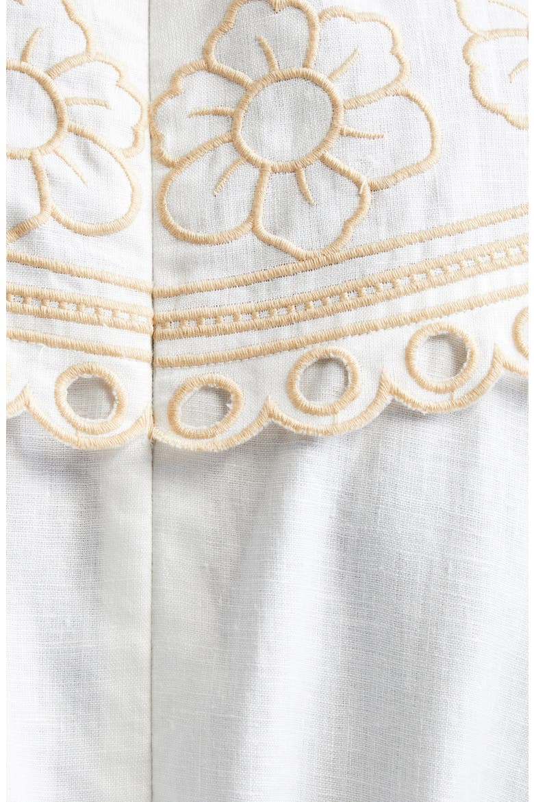 Scalloped Eyelet Trim Belted Linen Midi Dress, Alternate, color, IVORY