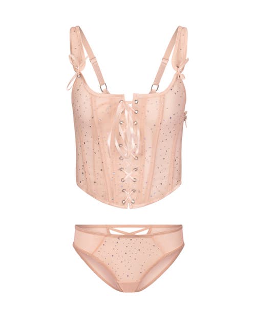 Adore Me Diamond Corset & Panty Set In Light Beige