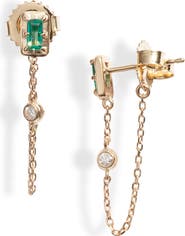 Anzie Clo Emerald Baguette Chain Detail Stud Earrings