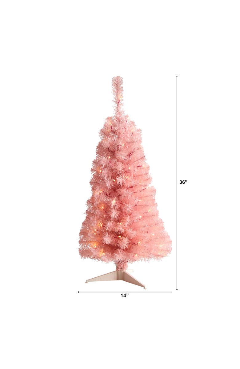 NEARLY NATURAL 3-ft Pink Artificial Christmas Tree with 50 LED Lights and 118 Bendable Branches, Alternate, color, Pink