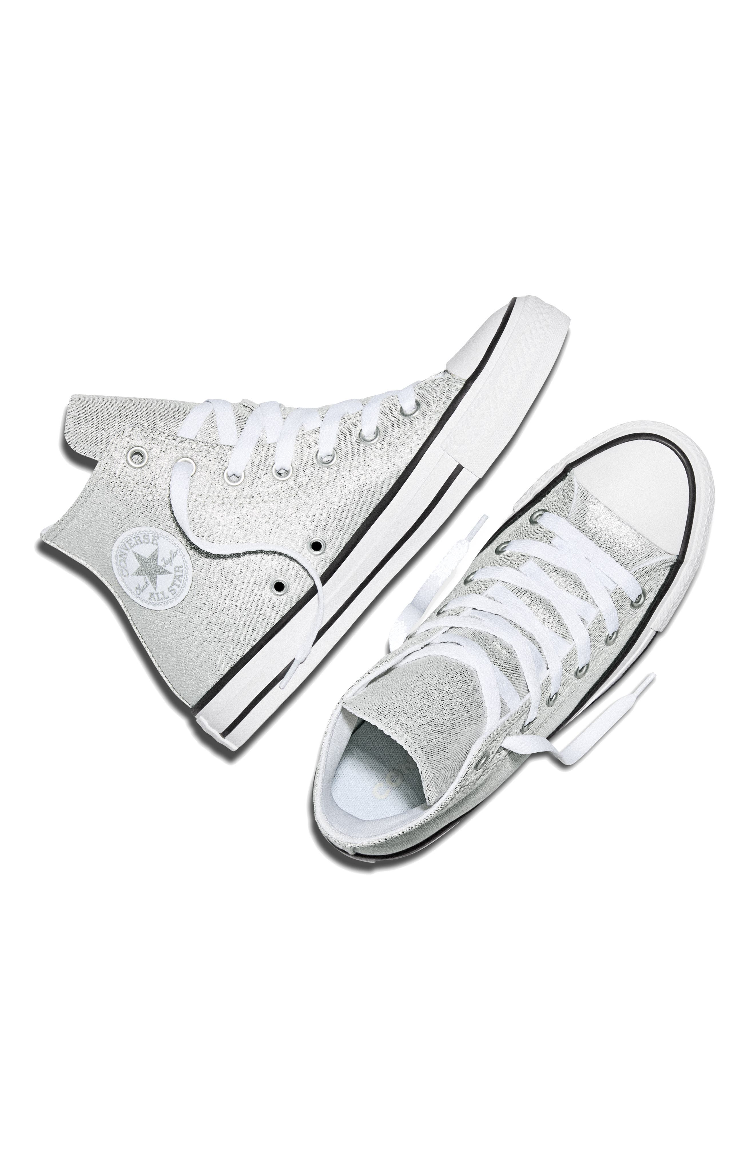 Converse Kids' Chuck Taylor<sup>®</sup> All Star<sup>®</sup> Shine High Top Sneaker, Alternate, color, Light Grey/ White/ Black