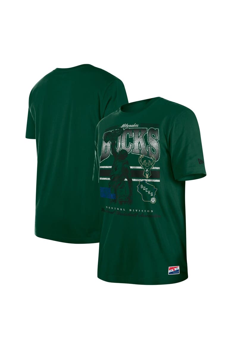 Men's New Era Hunter Green Milwaukee Bucks Enzyme Wash Oversized T-Shirt, Main, color, Hunter Green