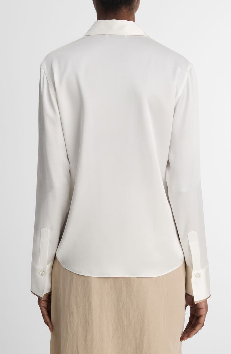 Vince Tipped Collar Silk Button-Up Shirt, Alternate, color,