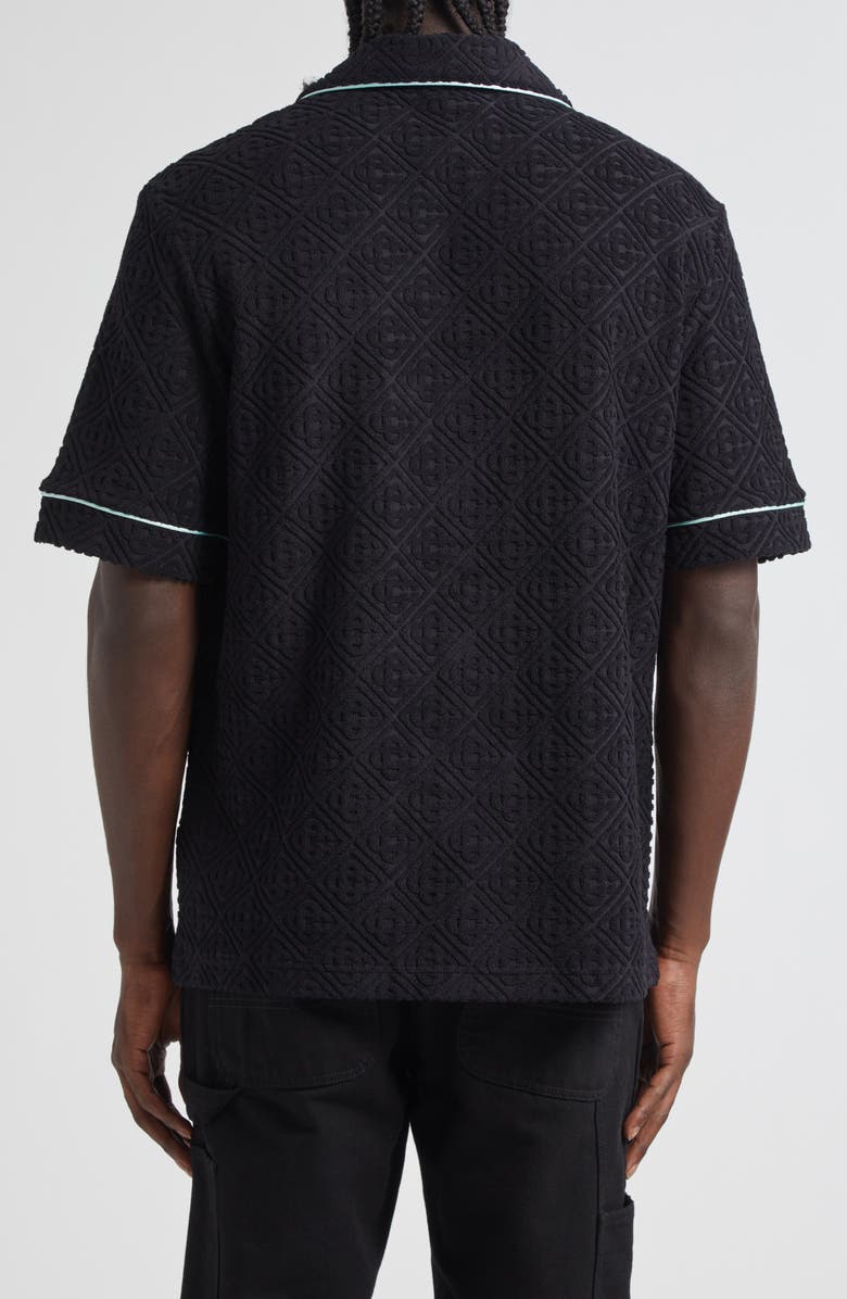Casablanca Monogram Jacquard Terry Cloth Camp Shirt, Alternate, color, Black