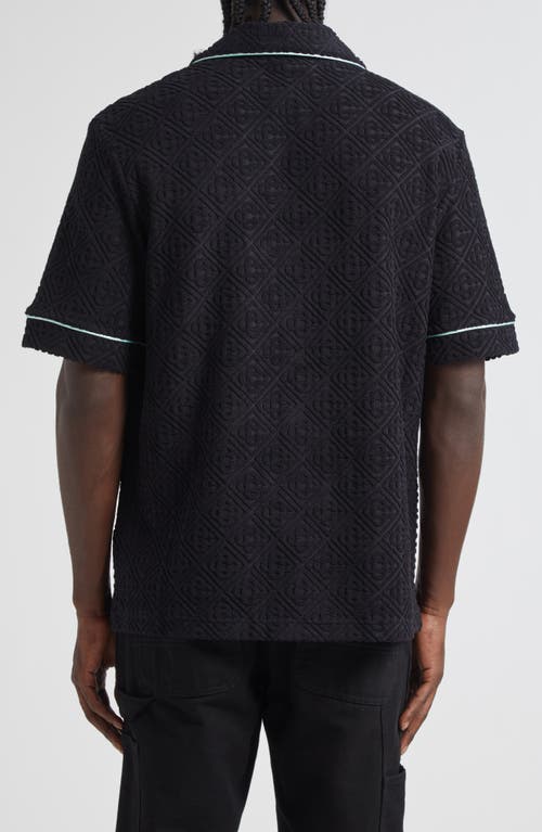 Casablanca Black Shirt With Classic Lapels And All-over Embossed Monogram In Black