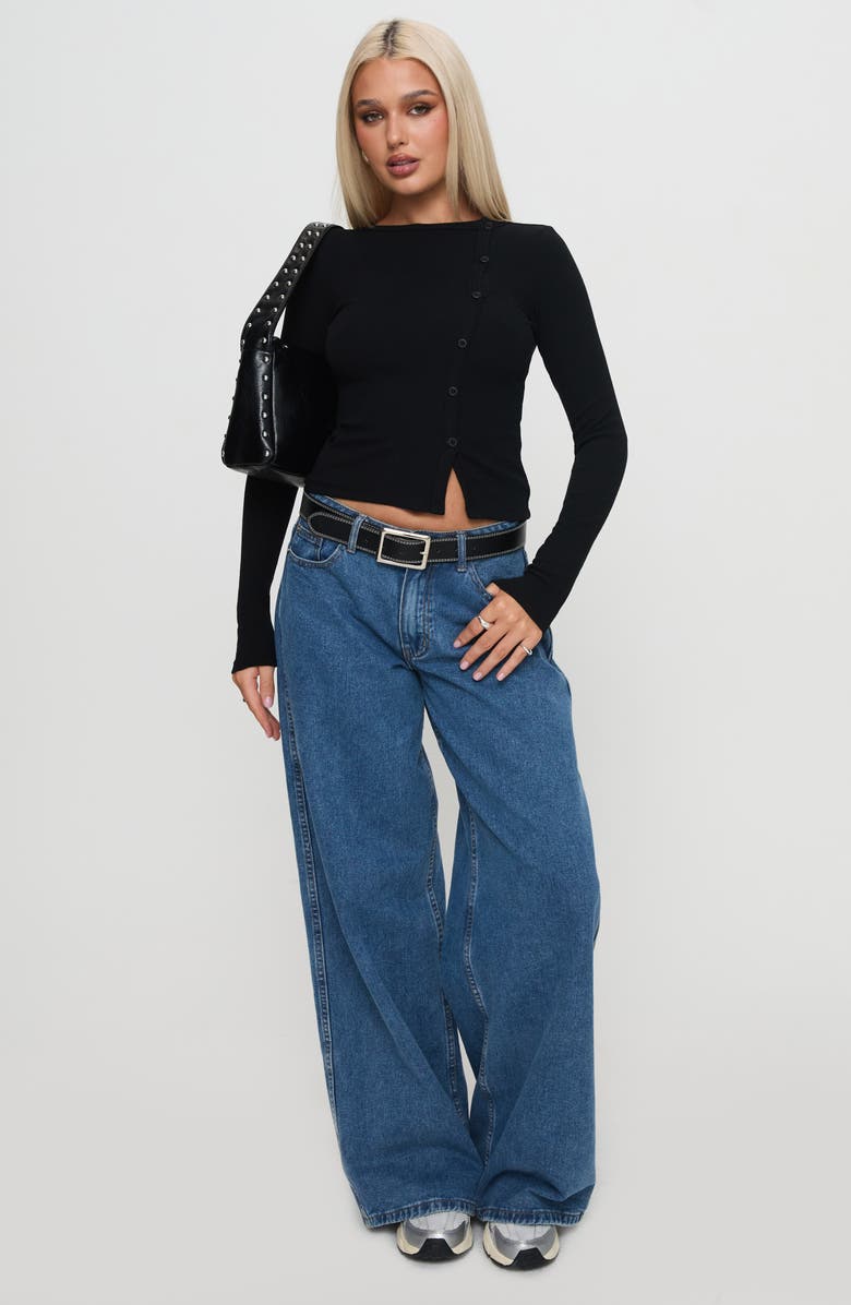 Princess Polly Passoni Asymmetric Cotton Crop Cardigan, Alternate, color, Black