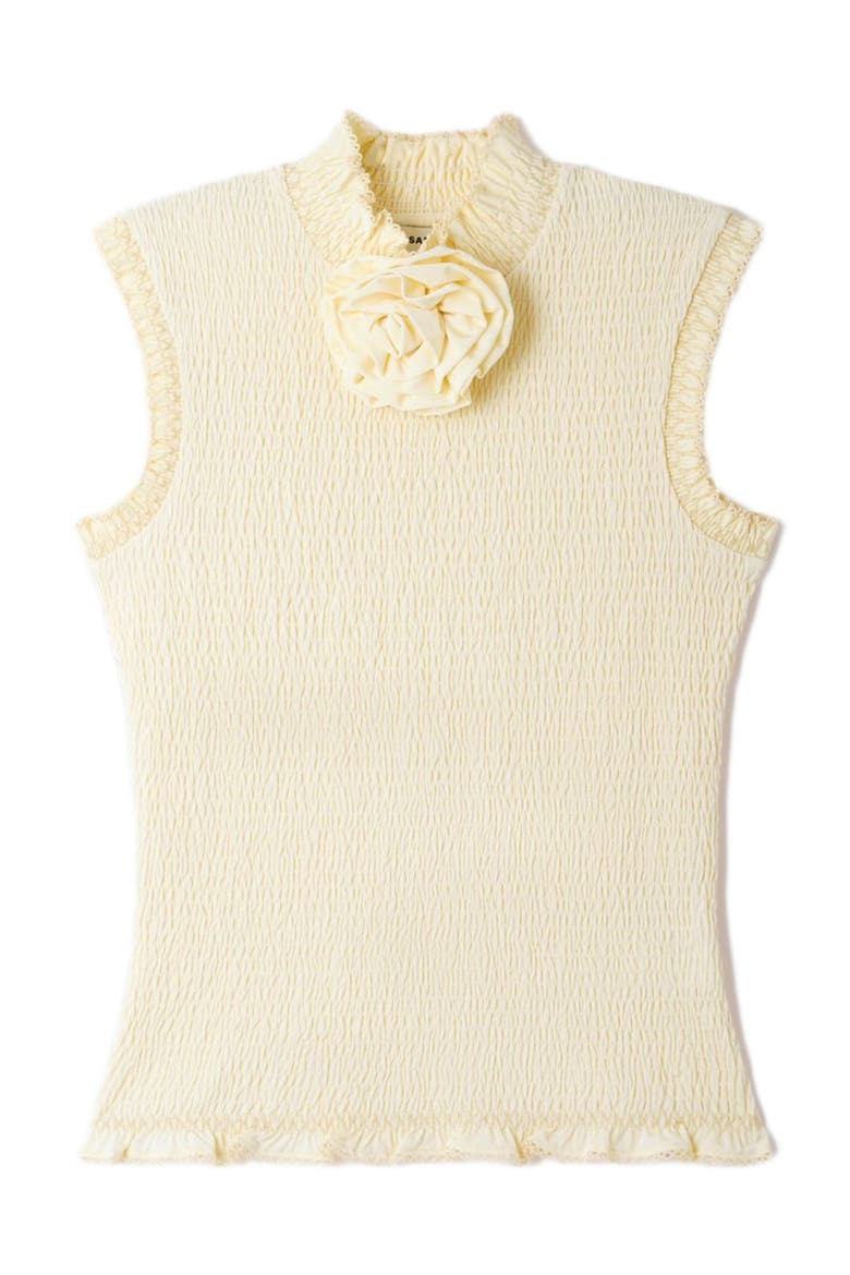 Smocked T-shirt with flower detail, Alternate, color, Vanilla