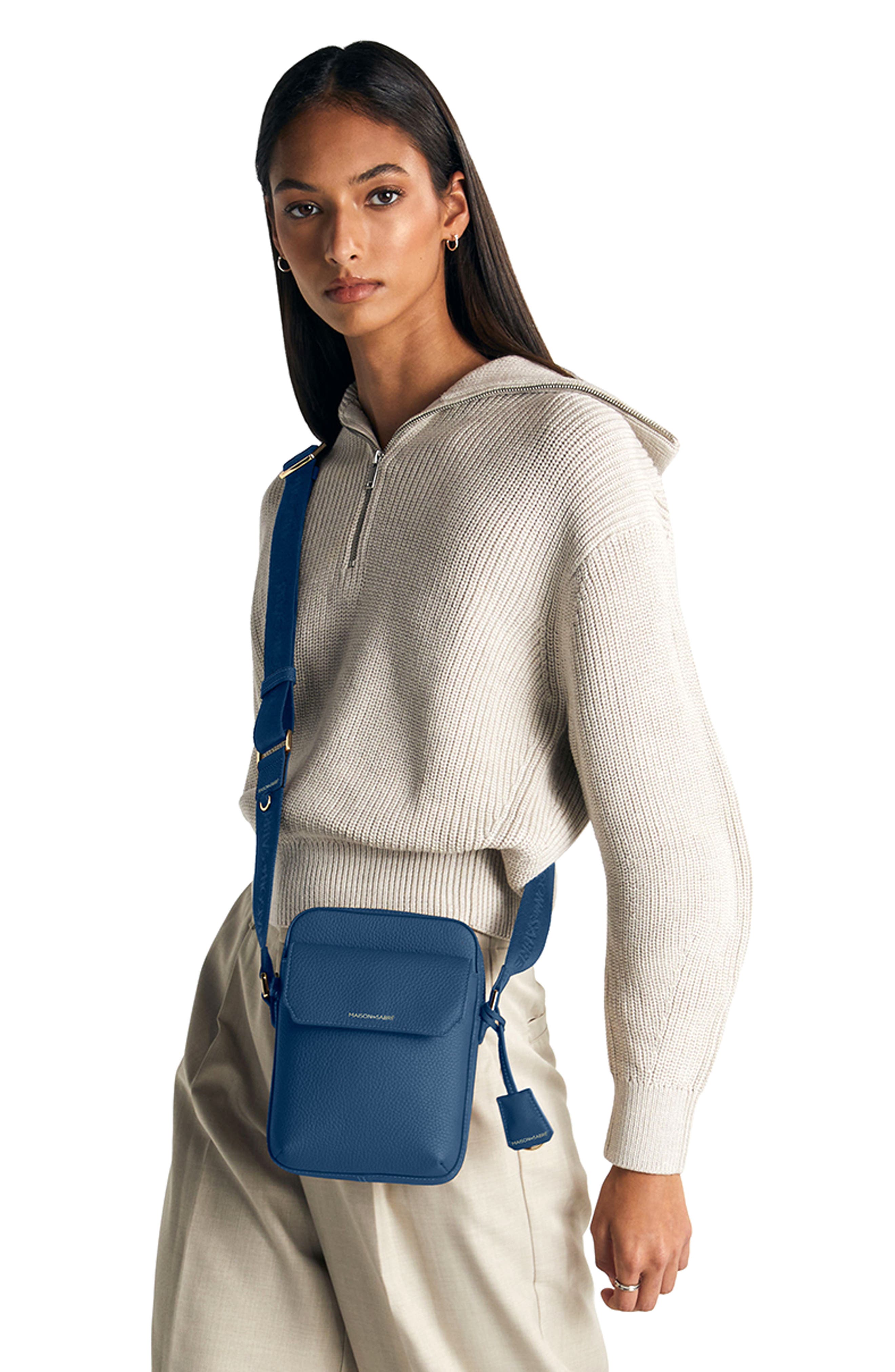 Small Leather Messenger Bag, Alternate, color, Pacific Blue